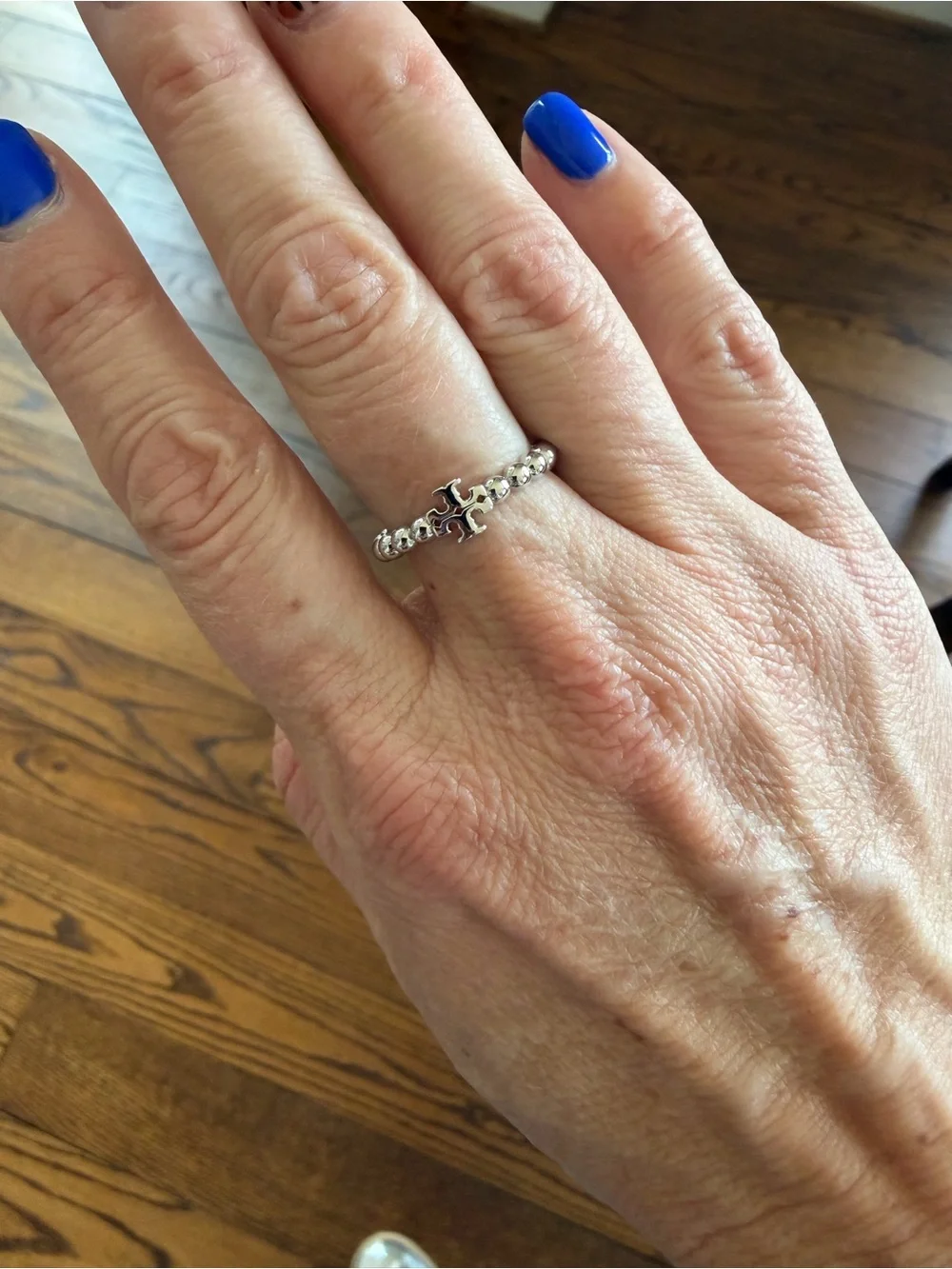 Tory Burch Silver Beaded Logo Ring